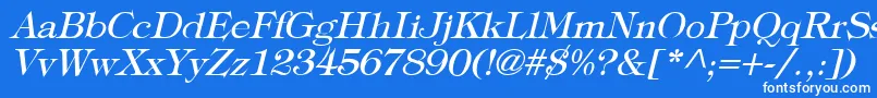 TypographyTimesItalic-fontti – valkoiset fontit sinisellä taustalla