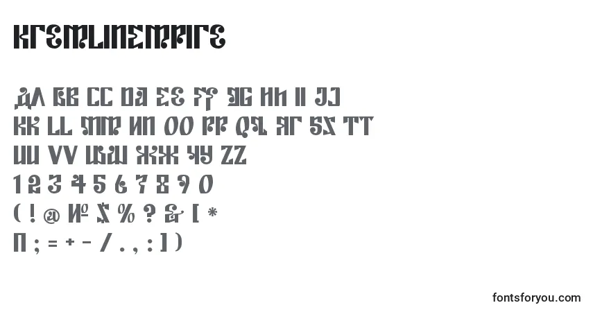 A fonte KremlinEmpire – alfabeto, números, caracteres especiais