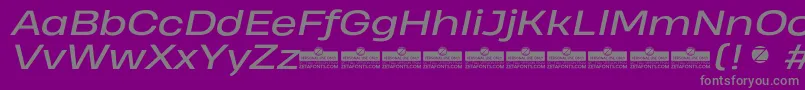 Fonte HeadingProWideItalicTrial – fontes cinzas em um fundo violeta