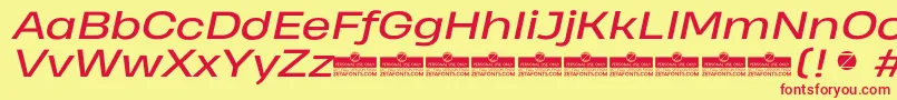 HeadingProWideItalicTrial Font – Red Fonts on Yellow Background