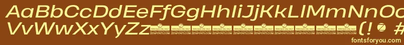 HeadingProWideItalicTrial-Schriftart – Gelbe Schriften auf braunem Hintergrund