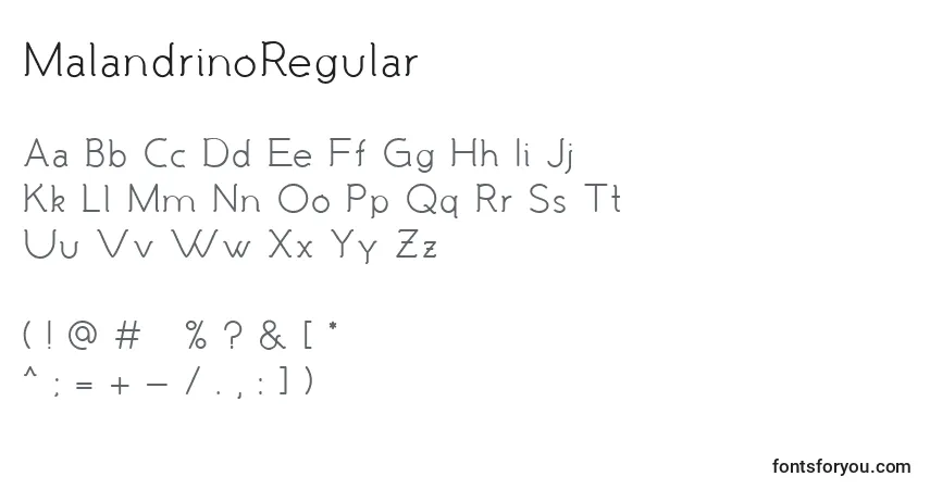 MalandrinoRegularフォント–アルファベット、数字、特殊文字