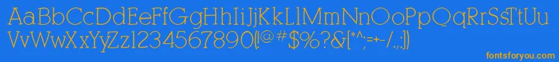 フォントKleinslabserif – オレンジ色の文字が青い背景にあります。