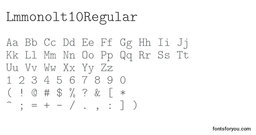Czcionka Lmmonolt10Regular – alfabet, cyfry, specjalne znaki