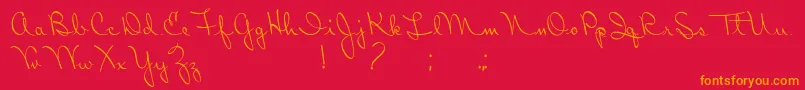フォントRibbonInTheSky – 赤い背景にオレンジの文字