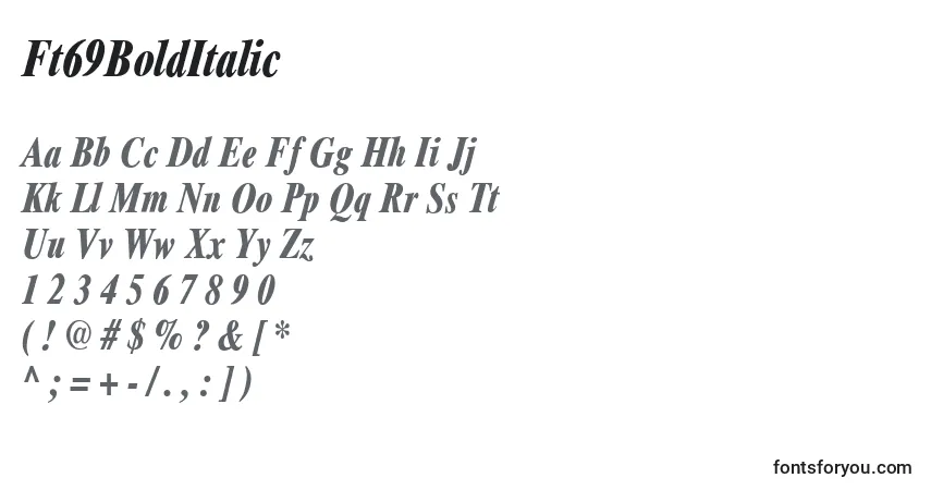Schriftart Ft69BoldItalic – Alphabet, Zahlen, spezielle Symbole