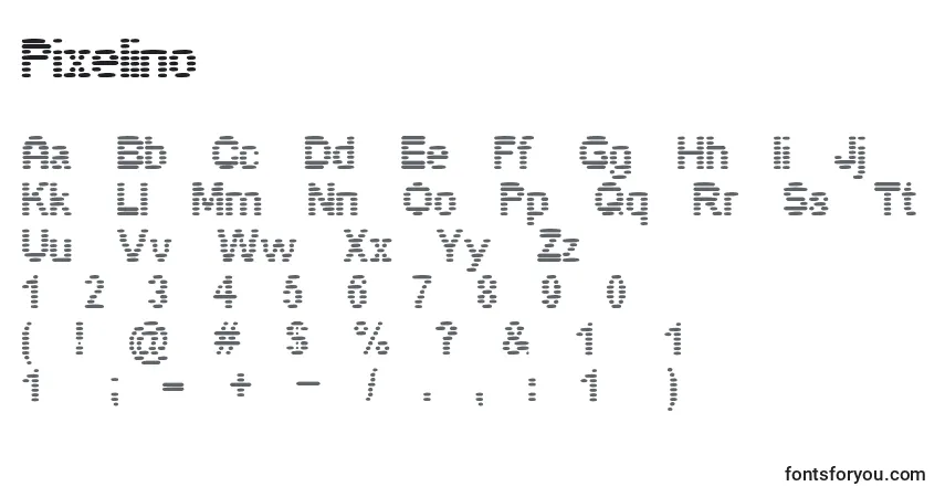 Czcionka Pixelino – alfabet, cyfry, specjalne znaki