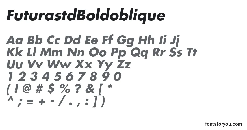 Шрифт FuturastdBoldoblique – алфавит, цифры, специальные символы