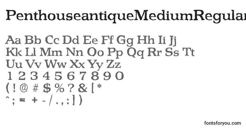 A fonte PenthouseantiqueMediumRegular – alfabeto, números, caracteres especiais
