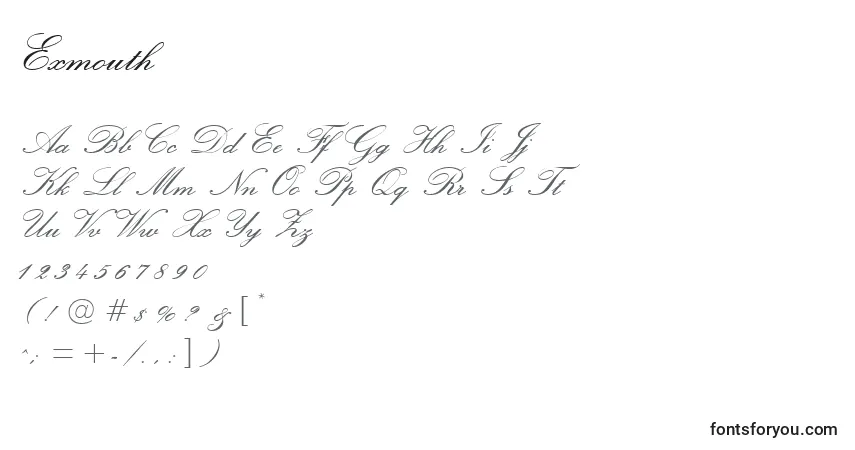 Schriftart Exmouth – Alphabet, Zahlen, spezielle Symbole