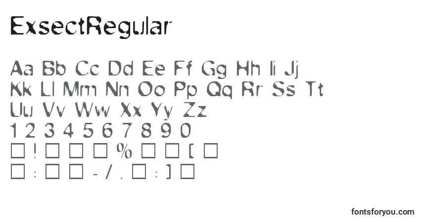 A fonte ExsectRegular – alfabeto, números, caracteres especiais