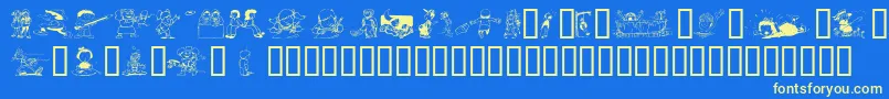 フォントKiddieclip2 – 黄色の文字、青い背景