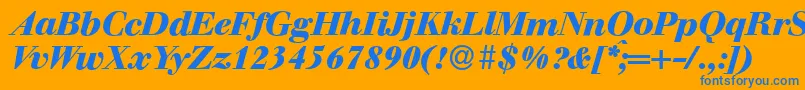 WalbaumdisplayHeavyItalic-Schriftart – Blaue Schriften auf orangefarbenem Hintergrund