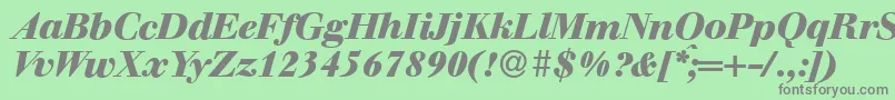 Fonte WalbaumdisplayHeavyItalic – fontes cinzas em um fundo verde