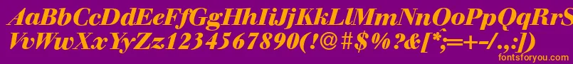 WalbaumdisplayHeavyItalic-fontti – oranssit fontit violetilla taustalla