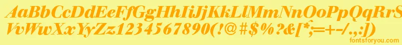 Fonte WalbaumdisplayHeavyItalic – fontes laranjas em um fundo amarelo