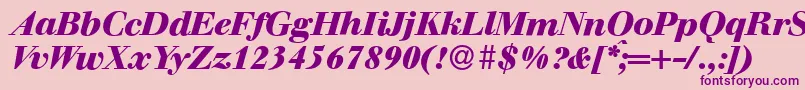 Fonte WalbaumdisplayHeavyItalic – fontes roxas em um fundo rosa