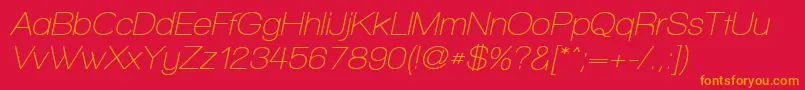 WalkwayObliqueSemibold-Schriftart – Orangefarbene Schriften auf rotem Hintergrund