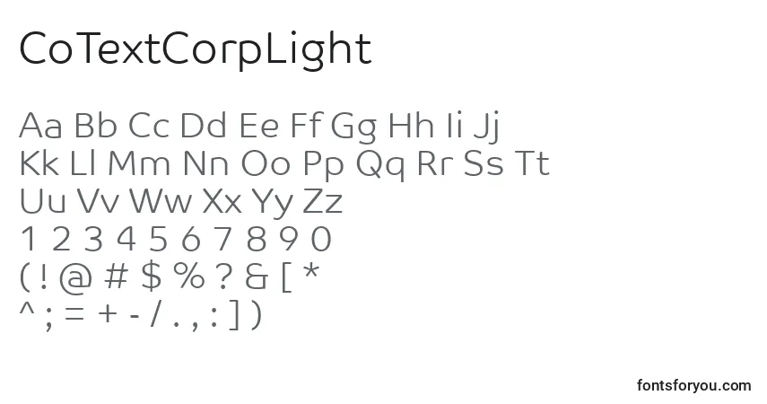 A fonte CoTextCorpLight – alfabeto, números, caracteres especiais
