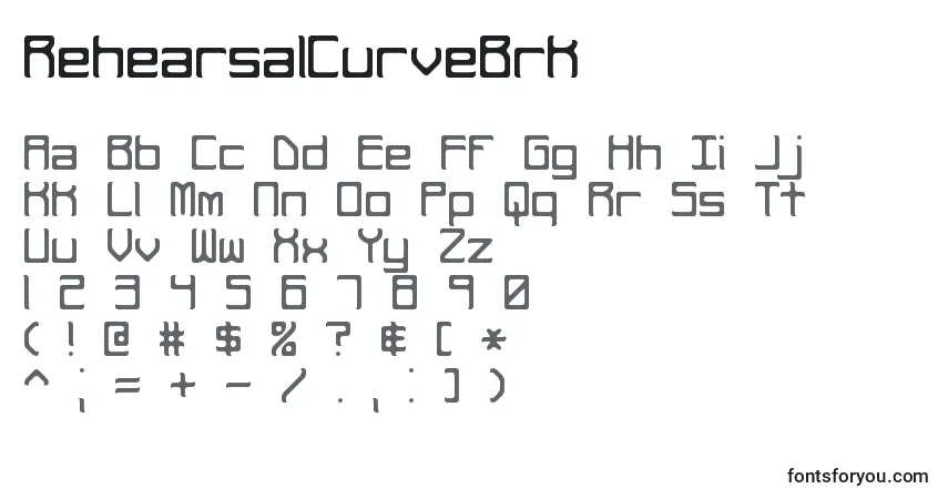 Шрифт RehearsalCurveBrk – алфавит, цифры, специальные символы