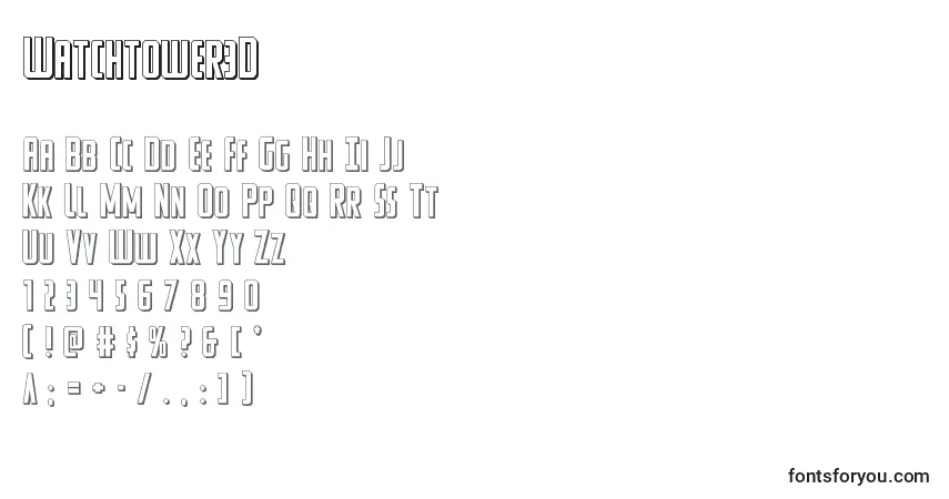 Czcionka Watchtower3D – alfabet, cyfry, specjalne znaki