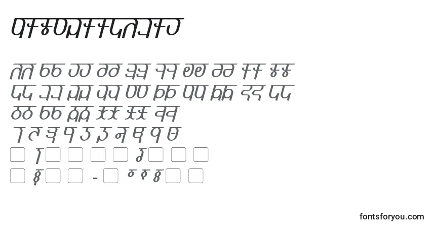 Fuente QijomiItalic - alfabeto, números, caracteres especiales