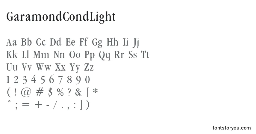 Schriftart GaramondCondLight – Alphabet, Zahlen, spezielle Symbole