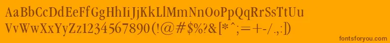 GaramondCondLight-Schriftart – Braune Schriften auf orangefarbenem Hintergrund
