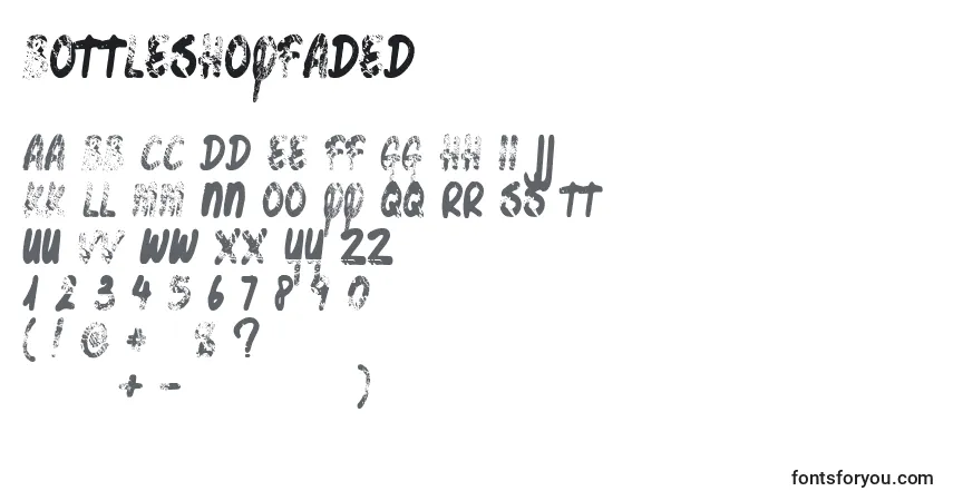 Schriftart Bottleshopfaded – Alphabet, Zahlen, spezielle Symbole