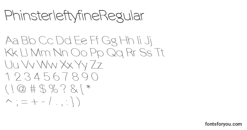 Czcionka PhinsterleftyfineRegular – alfabet, cyfry, specjalne znaki