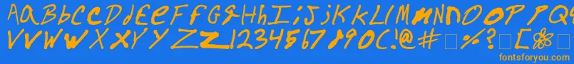 フォントElser – オレンジ色の文字が青い背景にあります。