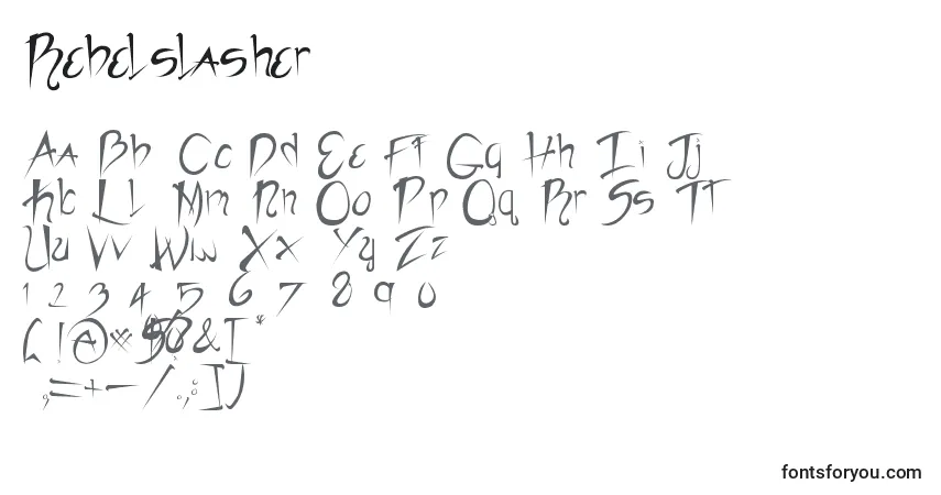 Шрифт Rebelslasher – алфавит, цифры, специальные символы
