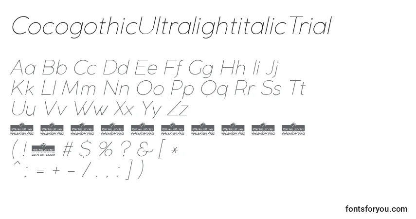 Шрифт CocogothicUltralightitalicTrial – алфавит, цифры, специальные символы