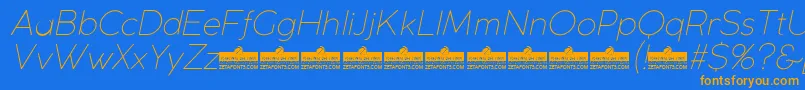 CocogothicUltralightitalicTrial Font – Orange Fonts on Blue Background