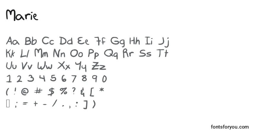 A fonte Marie – alfabeto, números, caracteres especiais
