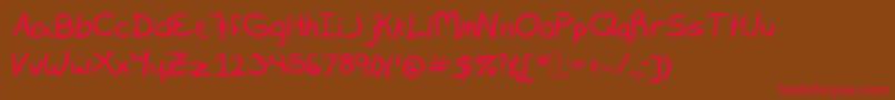 フォントMarie – 赤い文字が茶色の背景にあります。