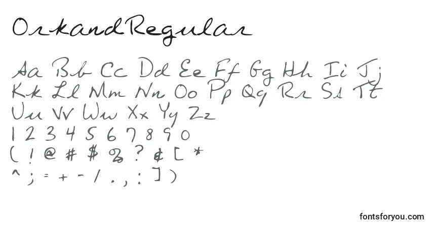 A fonte OrkandRegular – alfabeto, números, caracteres especiais