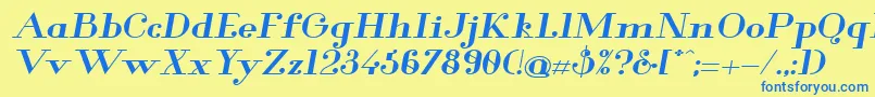 GlamorBoldExtendedItalic Font – Blue Fonts on Yellow Background