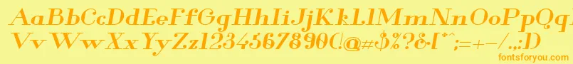 フォントGlamorBoldExtendedItalic – オレンジの文字が黄色の背景にあります。