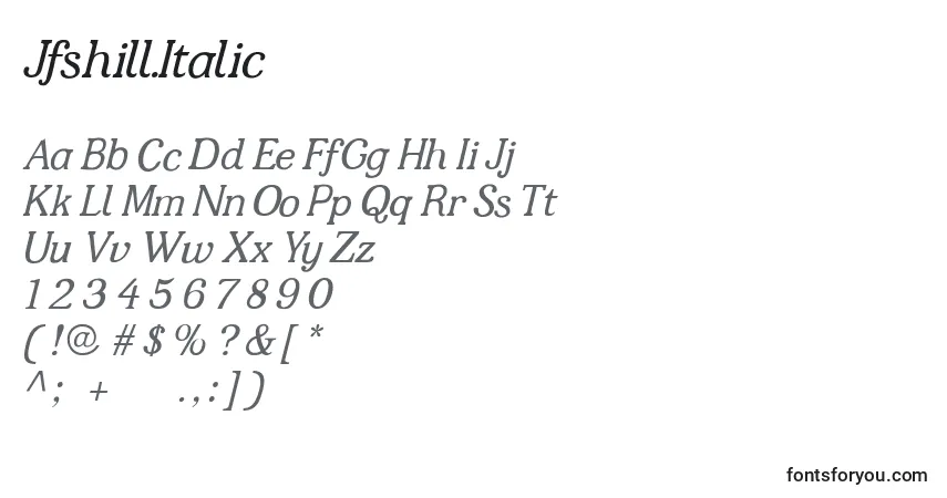 Шрифт Jfshill.Italic – алфавит, цифры, специальные символы