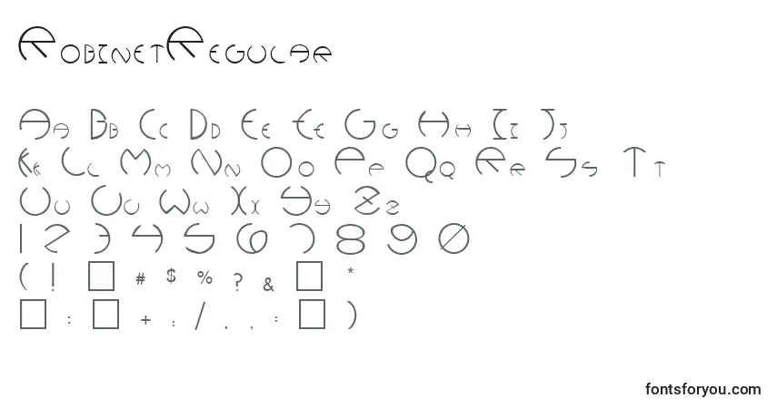 A fonte RobinetRegular – alfabeto, números, caracteres especiais