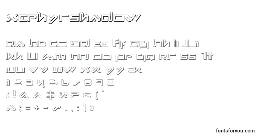 Czcionka XephyrShadow – alfabet, cyfry, specjalne znaki