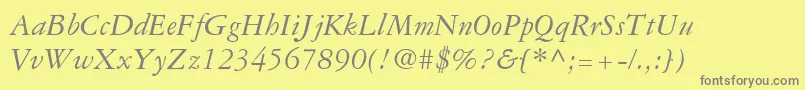 Weitere Informationen zur GaramondRepriseSsiItalic-Schriftart GaramondRepriseSsiItalic-Schriftart – Graue Schriften auf gelbem Hintergrund