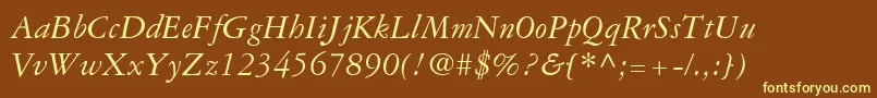 GaramondRepriseSsiItalic-fontti – keltaiset fontit ruskealla taustalla