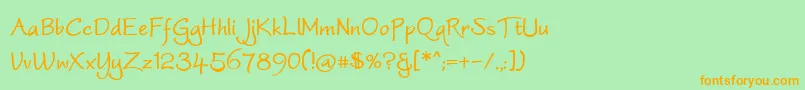 フォントWorstveldslingbold – オレンジの文字が緑の背景にあります。