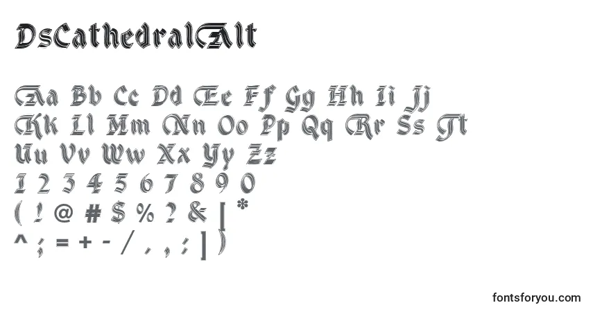 A fonte DsCathedralAlt (74951) – alfabeto, números, caracteres especiais