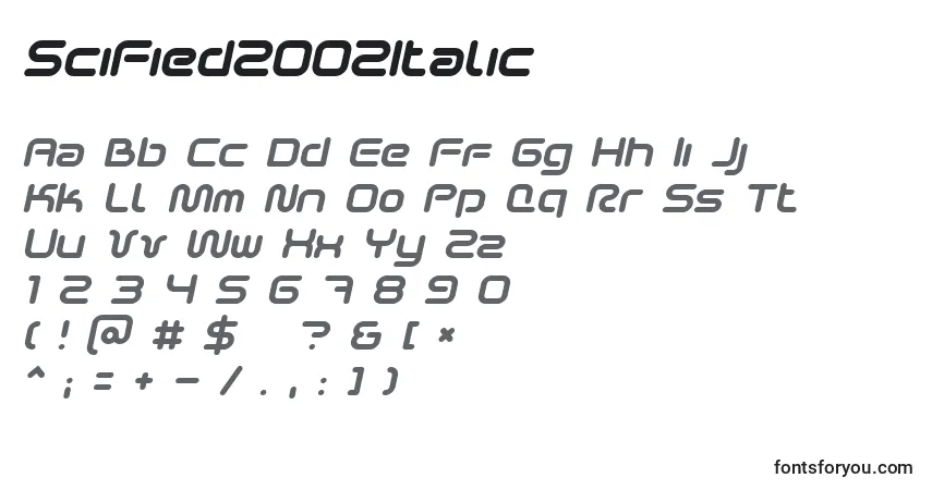 Fuente SciFied2002Italic - alfabeto, números, caracteres especiales