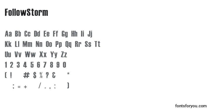 Czcionka FollowStorm – alfabet, cyfry, specjalne znaki