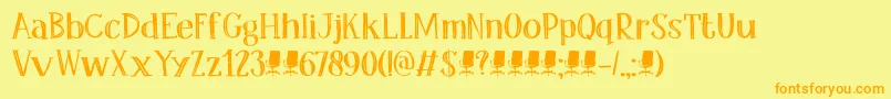 DkOfficeSqueeze-Schriftart – Orangefarbene Schriften auf gelbem Hintergrund