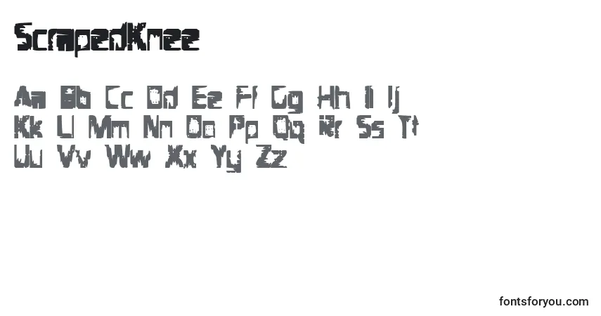 A fonte ScrapedKnee – alfabeto, números, caracteres especiais